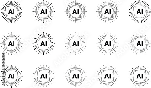 Black and white A I with sunburst artificial intelligence monochrome