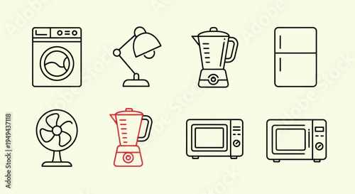 Household appliances illustrated icon set