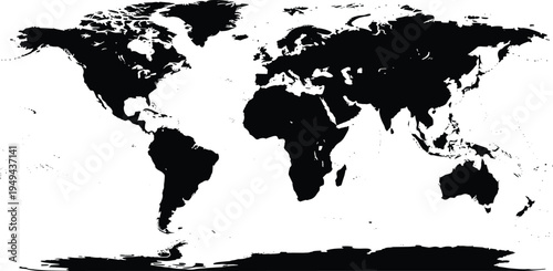 Black and white map with brush stroke effect continents geography