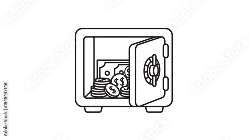 Open Safe With Money Coins And Cash For Financial Security Savings And Wealth Icon