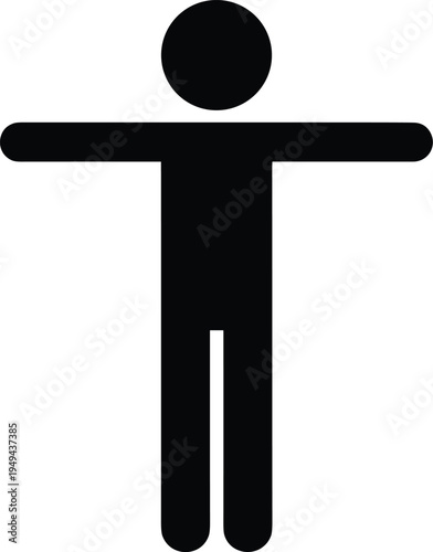 Black stick figure with arms outstretched on white background simple