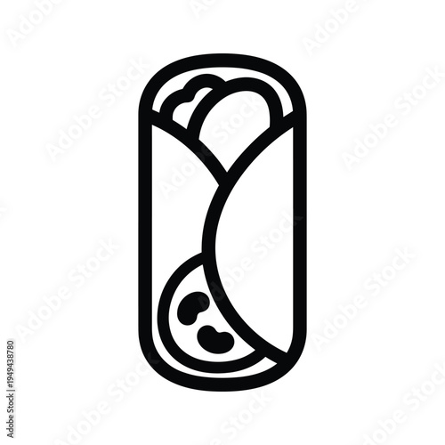 Simple Line Icon of a Burrito or Wrap, Isolated on White Background - Clean Food Graphic