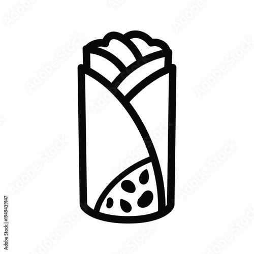 Simple outline illustration of a burrito or wrap, a popular fast food item, suitable for menus, apps, and websites.