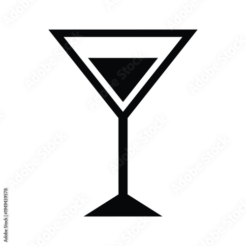 Simple Black Martini Glass Icon with Liquid Fill, Vector Graphic for Cocktail and Bar Concepts