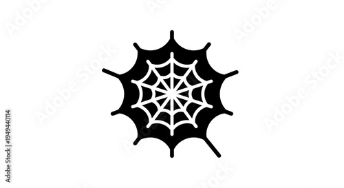 Abstract Black Spider Web Icon on White Background, Minimalist Design