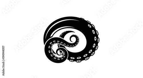 Abstract Black Octopus Tentacle Swirl, Kraken Silhouette, Nautical Symbol