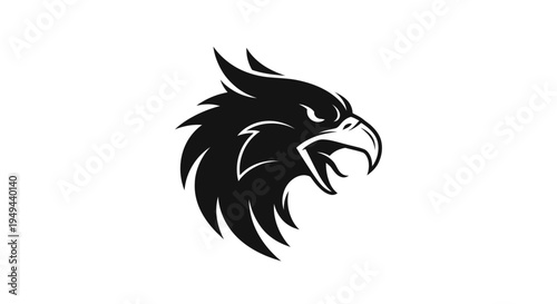 Aggressive Eagle Head Silhouette Logo, Fierce Predator Bird Emblem