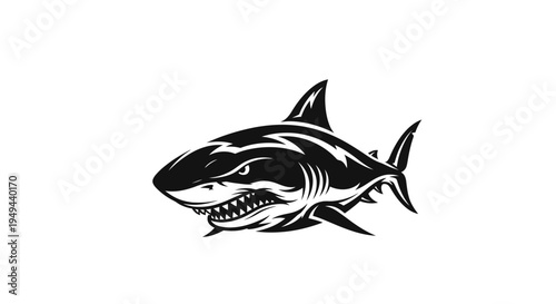 Aggressive Shark Illustration, Fierce Predator, Ocean Wildlife, Danger Symbol, Vector Art