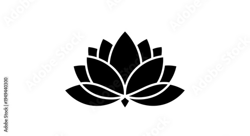 Black Lotus Flower Silhouette Icon, Symbol of Purity, Enlightenment, and Serenity