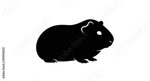 Black Silhouette of a Guinea Pig on a White Background