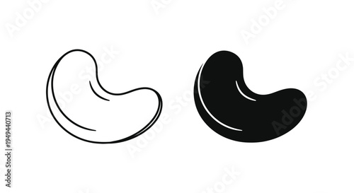 Two cashew nuts shown in contrasting black and white line art