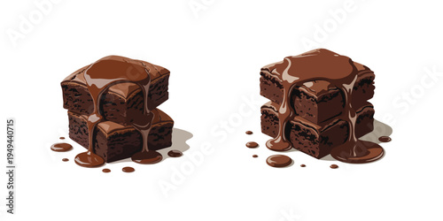 Sweet chocolate brownie with creamy icing decoration