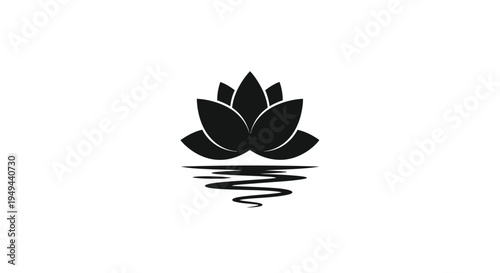 Black lotus flower silhouette gracefully floating on rippling water