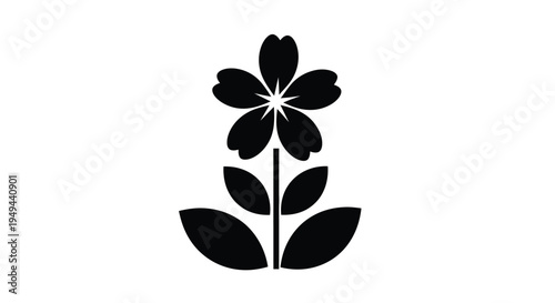 Simple black silhouette of a flowering plant with leaves