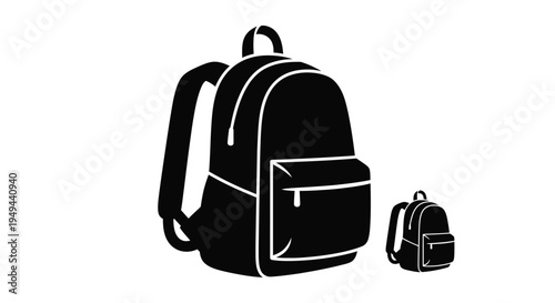 Black silhouette of a backpack and miniature version displayed together