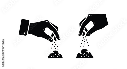 Hands releasing grains or seeds into piles a symbolic illustration