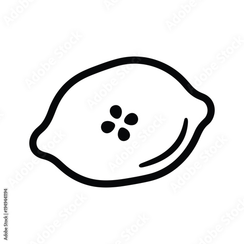 Simple Black and White Line Art Icon of a Lemon with Seeds, Minimalist Citrus Fruit Vector Illustration
