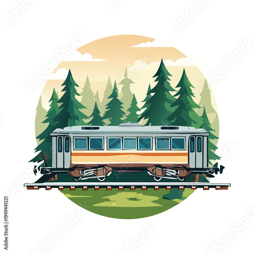 Cartoon train illustration in a natural forest setting with green trees