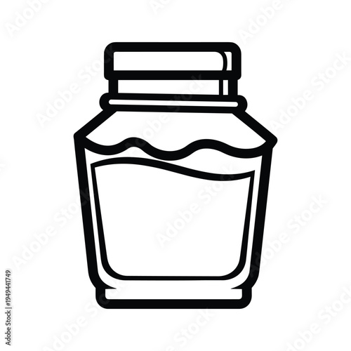 Simple Outline Icon of a Glass Jar with Lid and Wavy Liquid Inside - Vector Illustration