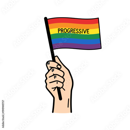 Hand Holding Progressive Pride Rainbow Flag vector illustration