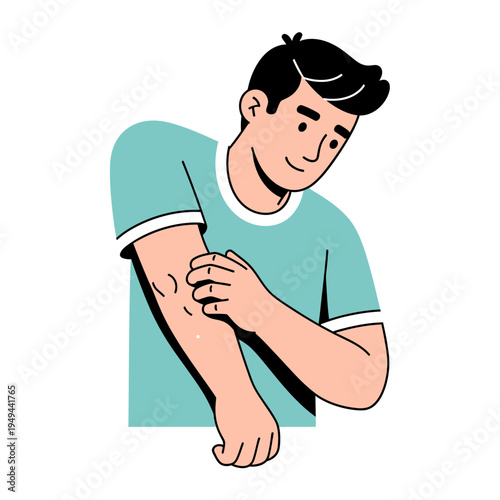 Man Scratching His Arm Due to Itching vector illustration
