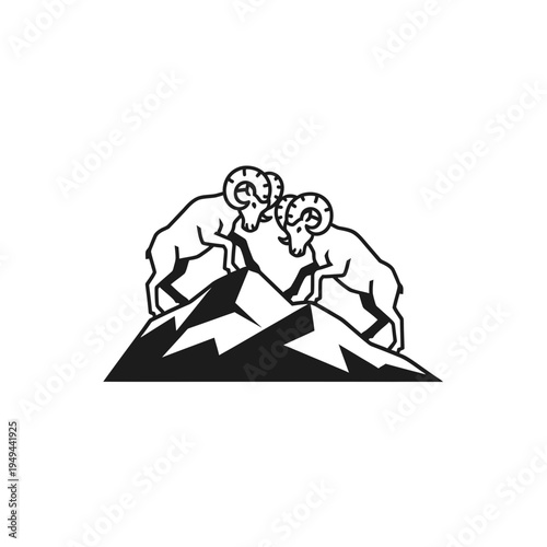 Two Rams Standing on Mountain Top Icon vector illustration