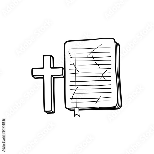 Cross and Journal Line Art Icon vector illustration