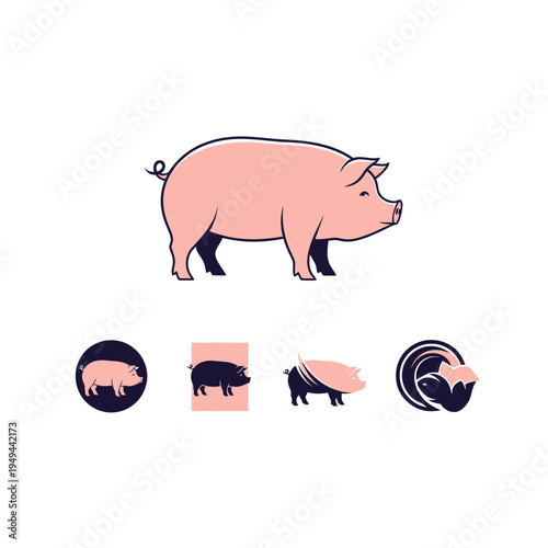 Pig Logo Design Set Farm Animal Icon vector illustration