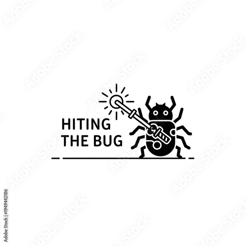 Hitting The Bug Black Glyph Icon Pest Control vector illustration
