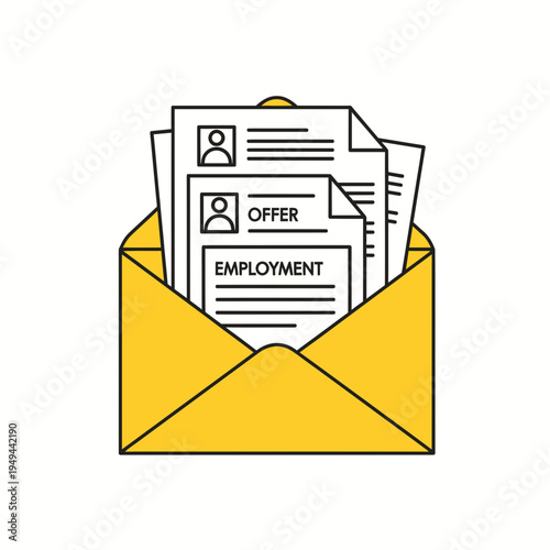 Job Offer in Envelope Concept Line Art vector illustration