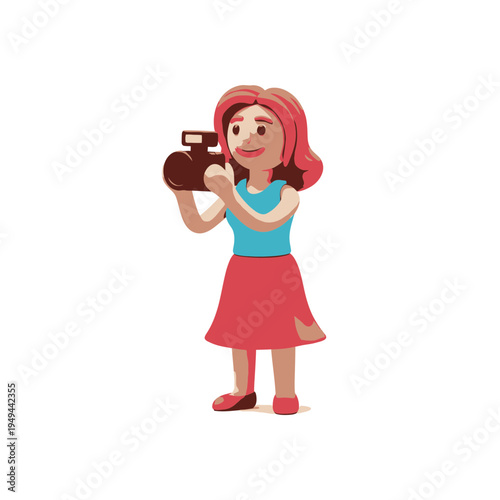 Cartoon Woman Photographing with a Camera vector illustration