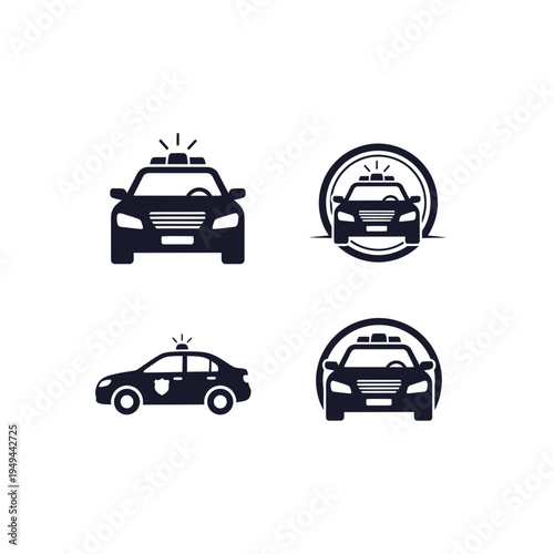 Police Car Vehicle Black Silhouette Icon Set vector illustration