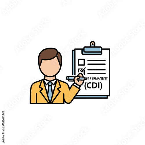 Man Reviewing Contract with CDI Designation vector illustration