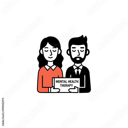 Man and Woman Holding Mental Health Therapy Sign vector illustration