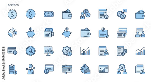 Finance and business icons in blue