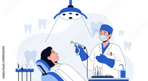 Dentist examining patient with modern equipment, dental care concept