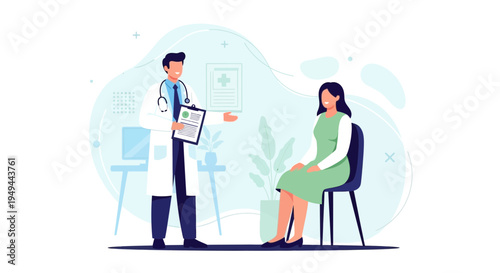 Doctor consulting patient in clinic, medical checkup, healthcare concept