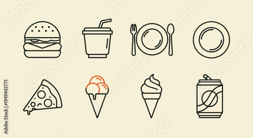 Food icons set on cream background