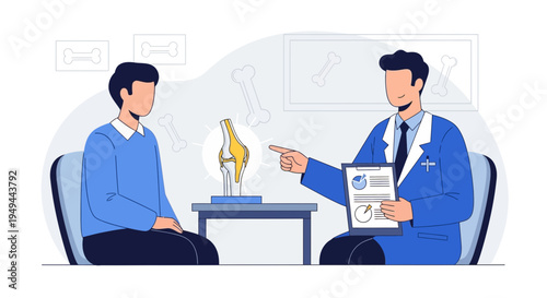 Doctor Explains Knee Joint Anatomy to Patient in Medical Consultation Room