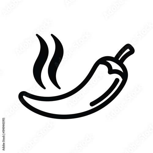Spicy Hot Chili Pepper Icon with Steam - Simple Black and White Line Art