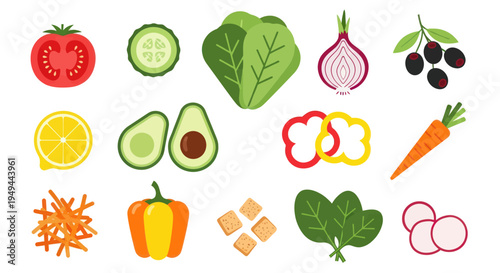 Fresh vegetables and fruits isolated illustration