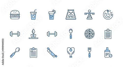 Icon set food fitness and daily life