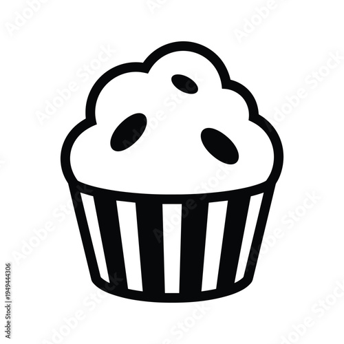Simple Black and White Icon of a Muffin or Cupcake with Chocolate Chips