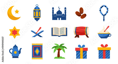 Islamic symbols and icons illustration
