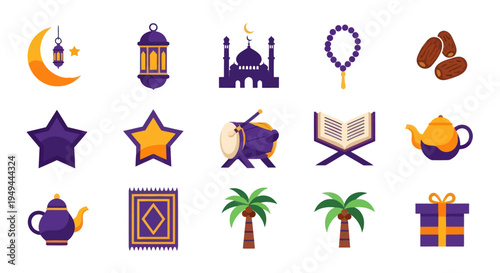 Islamic symbols and icons illustration
