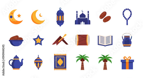 Islamic symbols vector illustration set