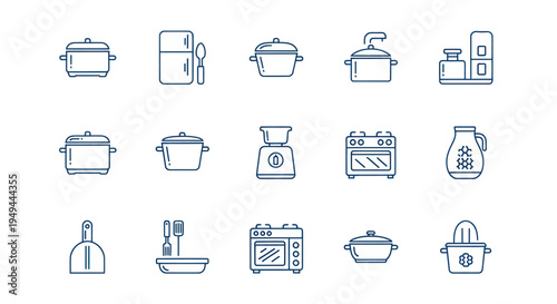 Kitchen utensils and appliances line art