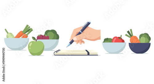 Balanced diet planning with fresh fruits and vegetables