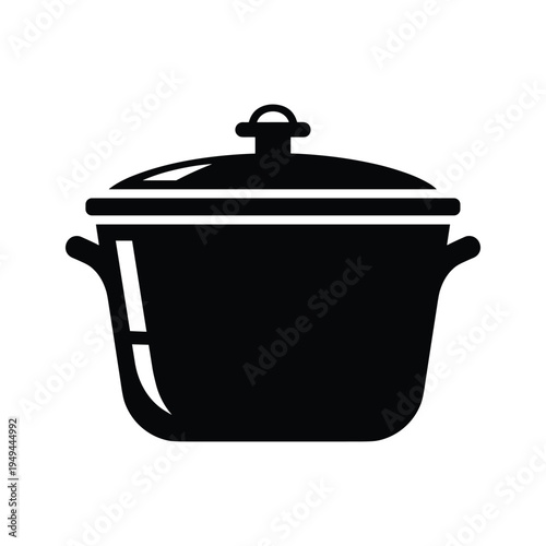 Black Silhouette of a Cooking Pot with Lid and Handles, Isolated on White Background - Simple Icon for Kitchenware, Food Preparation, and Culinary Concepts