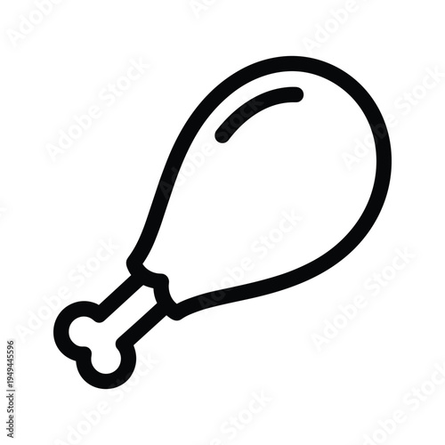 Simple Black Outline Icon of a Fried Chicken Leg on a White Background - Clean Food Symbol